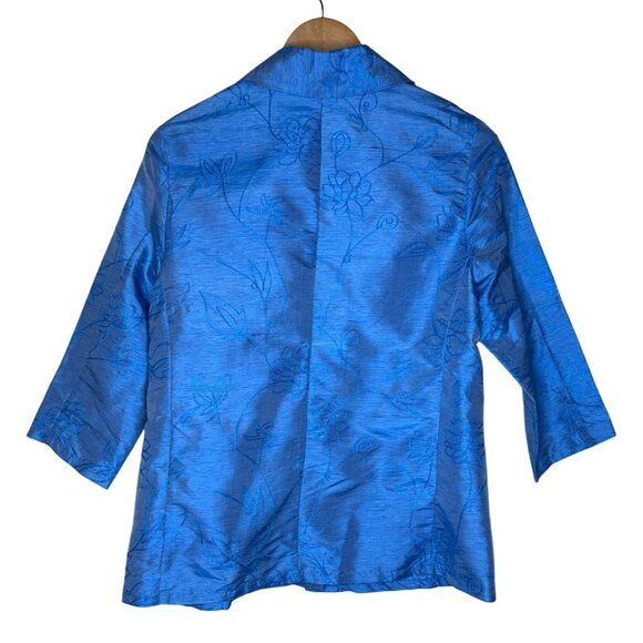 French Laundry Silk Jacket Blue Floral Embroidery 3/4 Sleeve Size Small - Picture 2 of 8